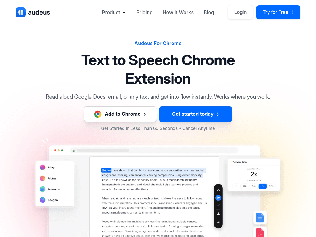 Audeo Text-to-Speech Chrome Extension screenshot