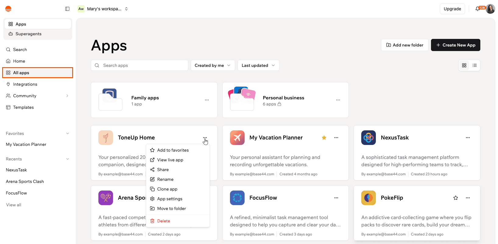 Managing your workspace apps