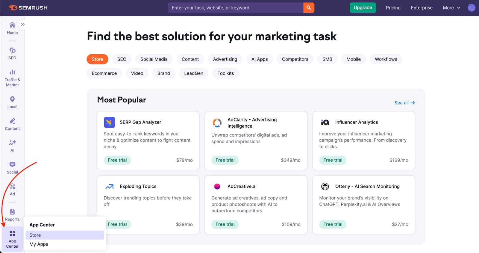 Discover Marketing Apps in the Semrush App Center