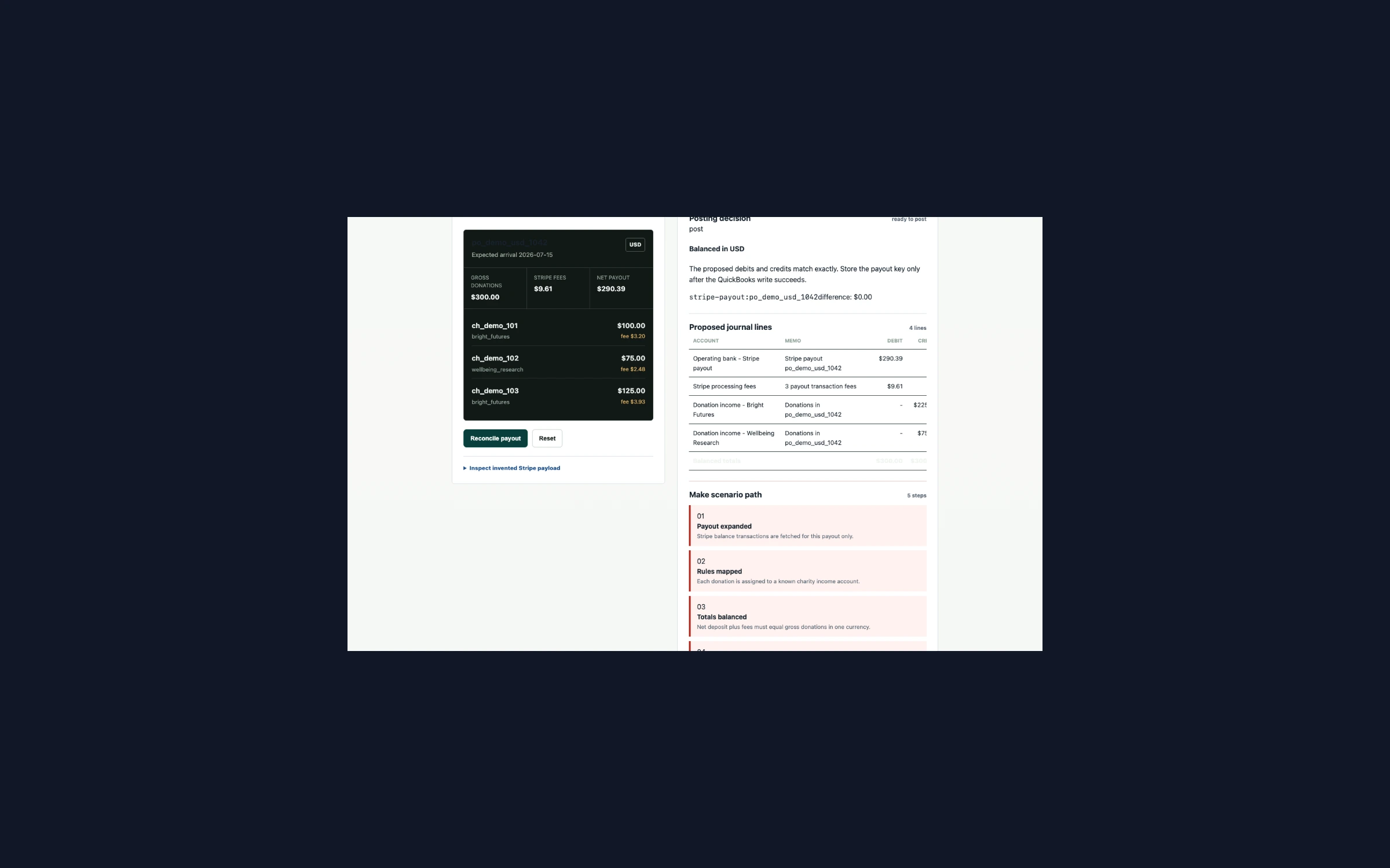 Stripe to QuickBooks Reconciliation Demo
