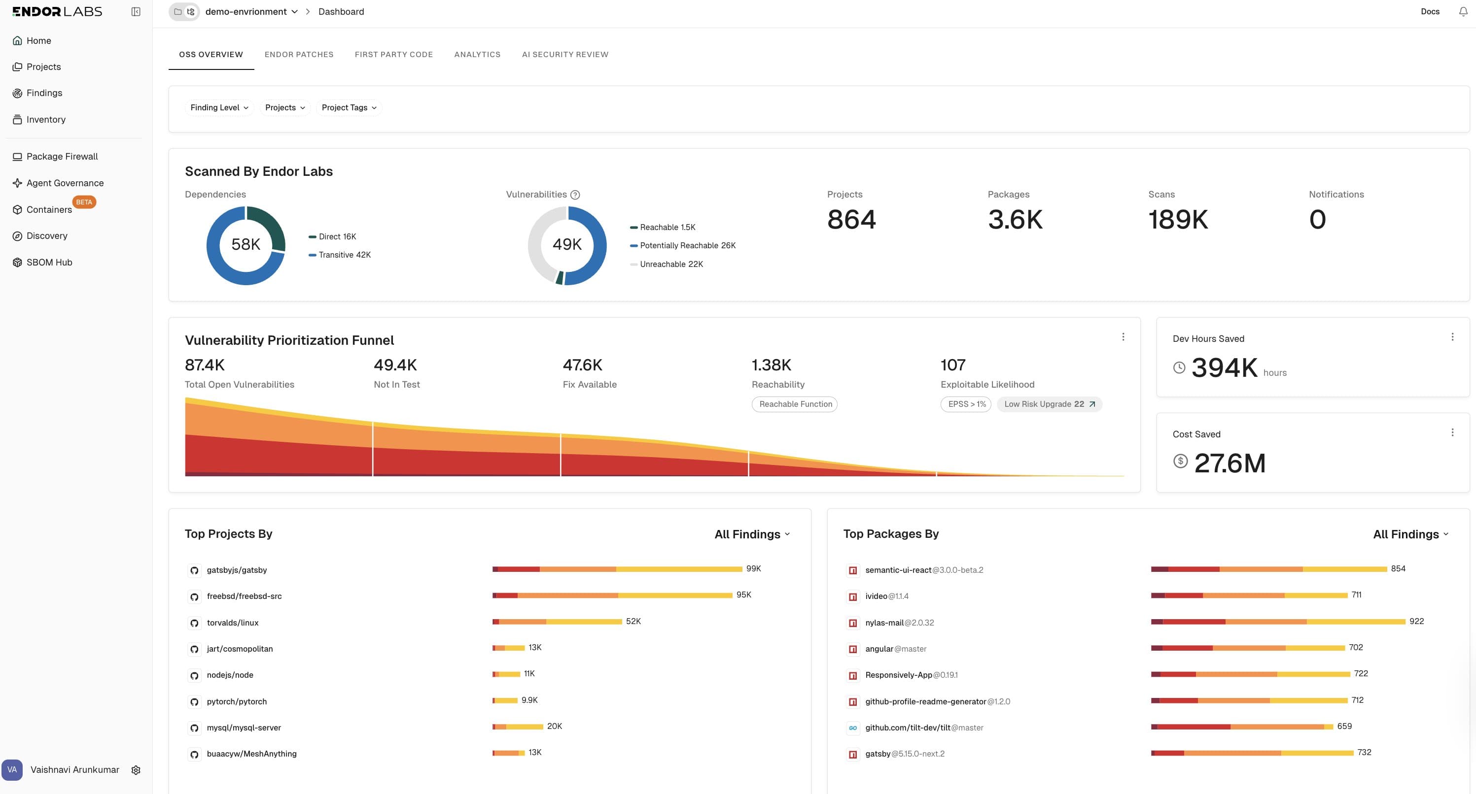 Endor Labs user interface