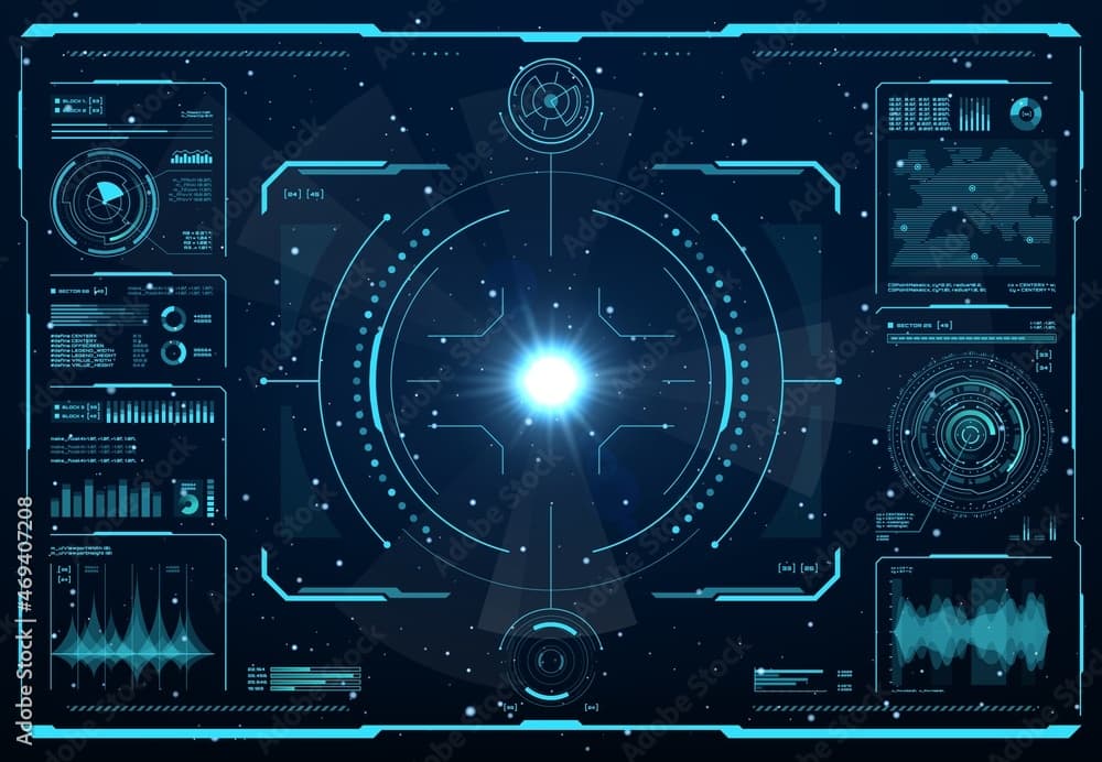 Poster, Print HUD spaceship or shuttle aircraft digital screen interface, vector ui or…