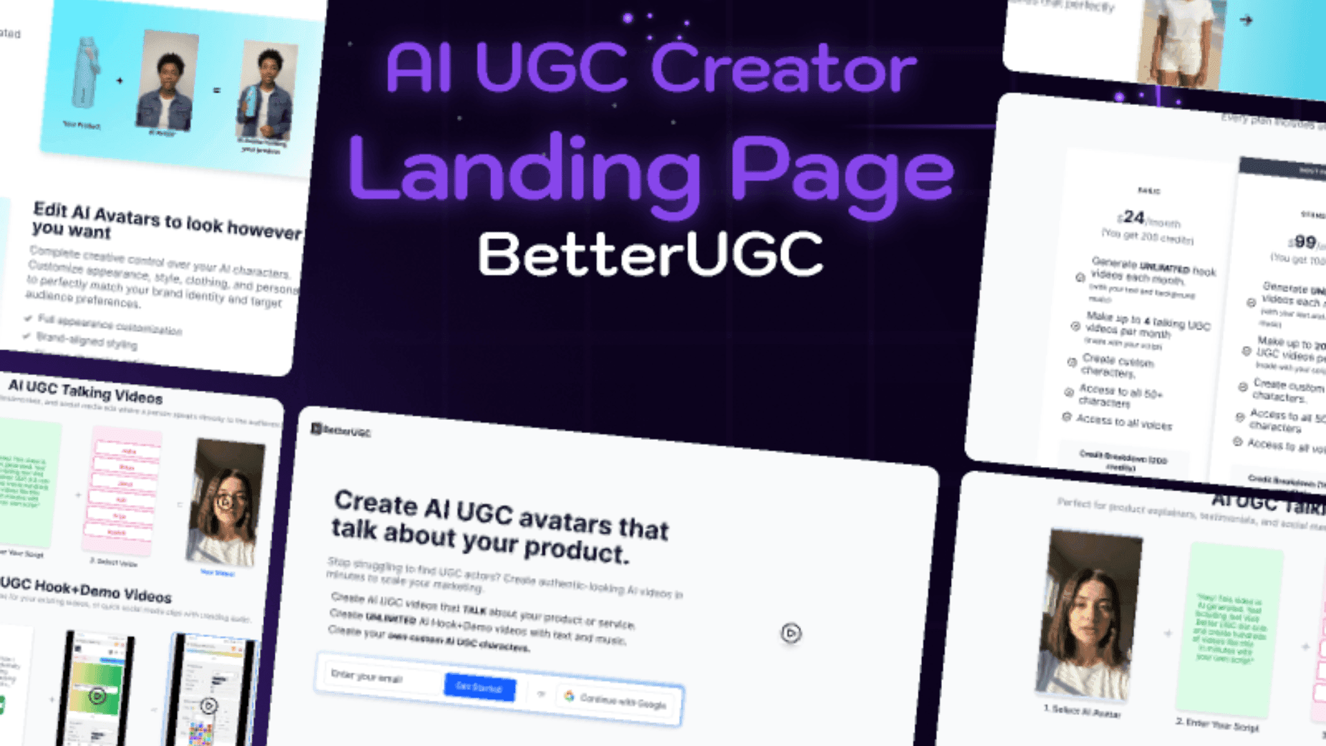 AI UGC Creator Landing Page - Website Designs - Free Website Templates