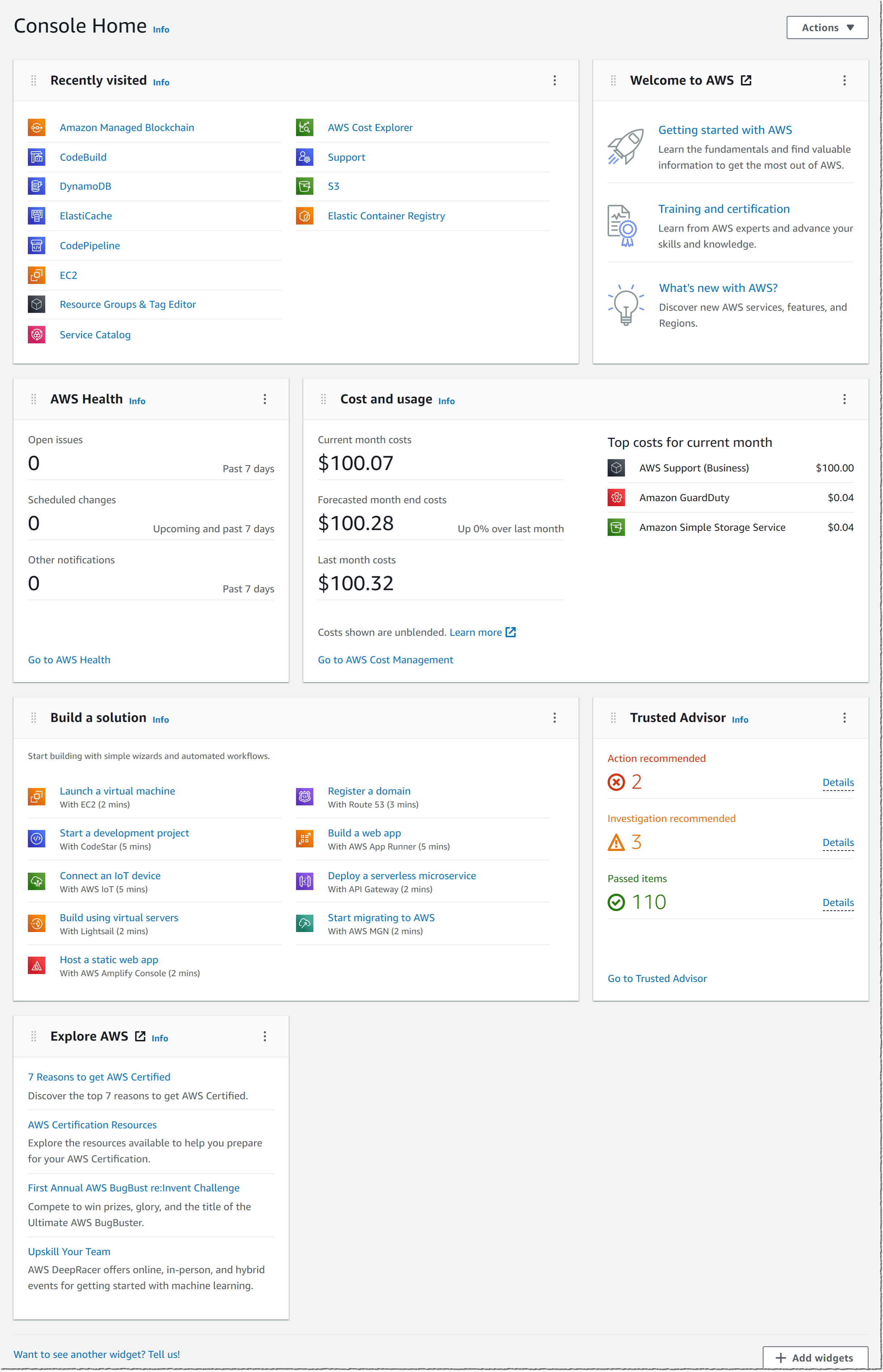 A New AWS Console Home Experience