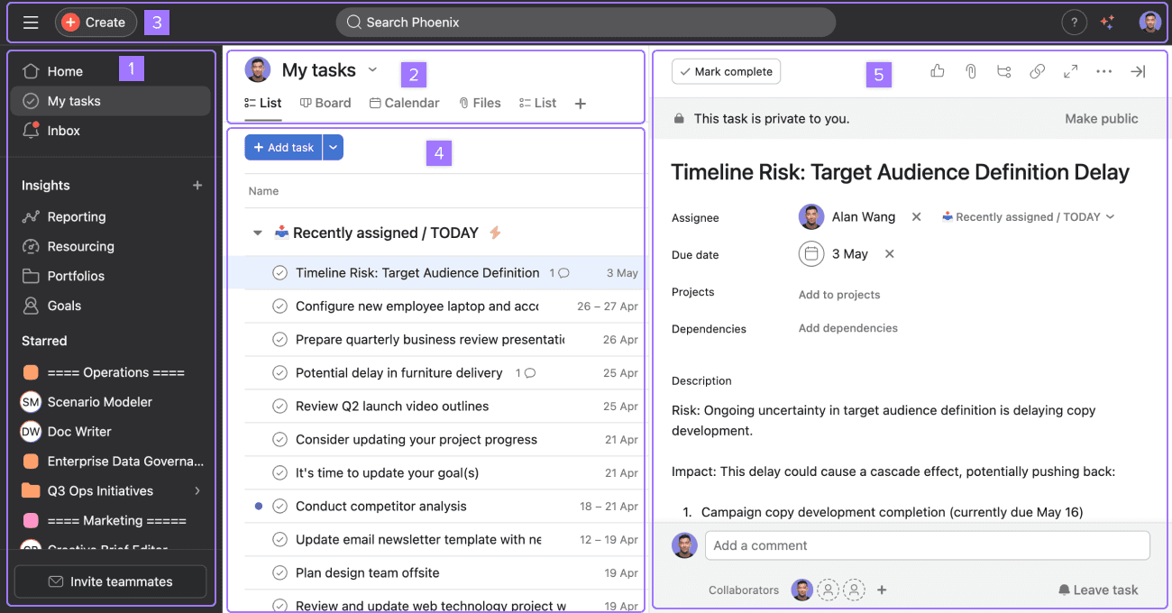 Navigate Asana: sidebar, views & shortcuts