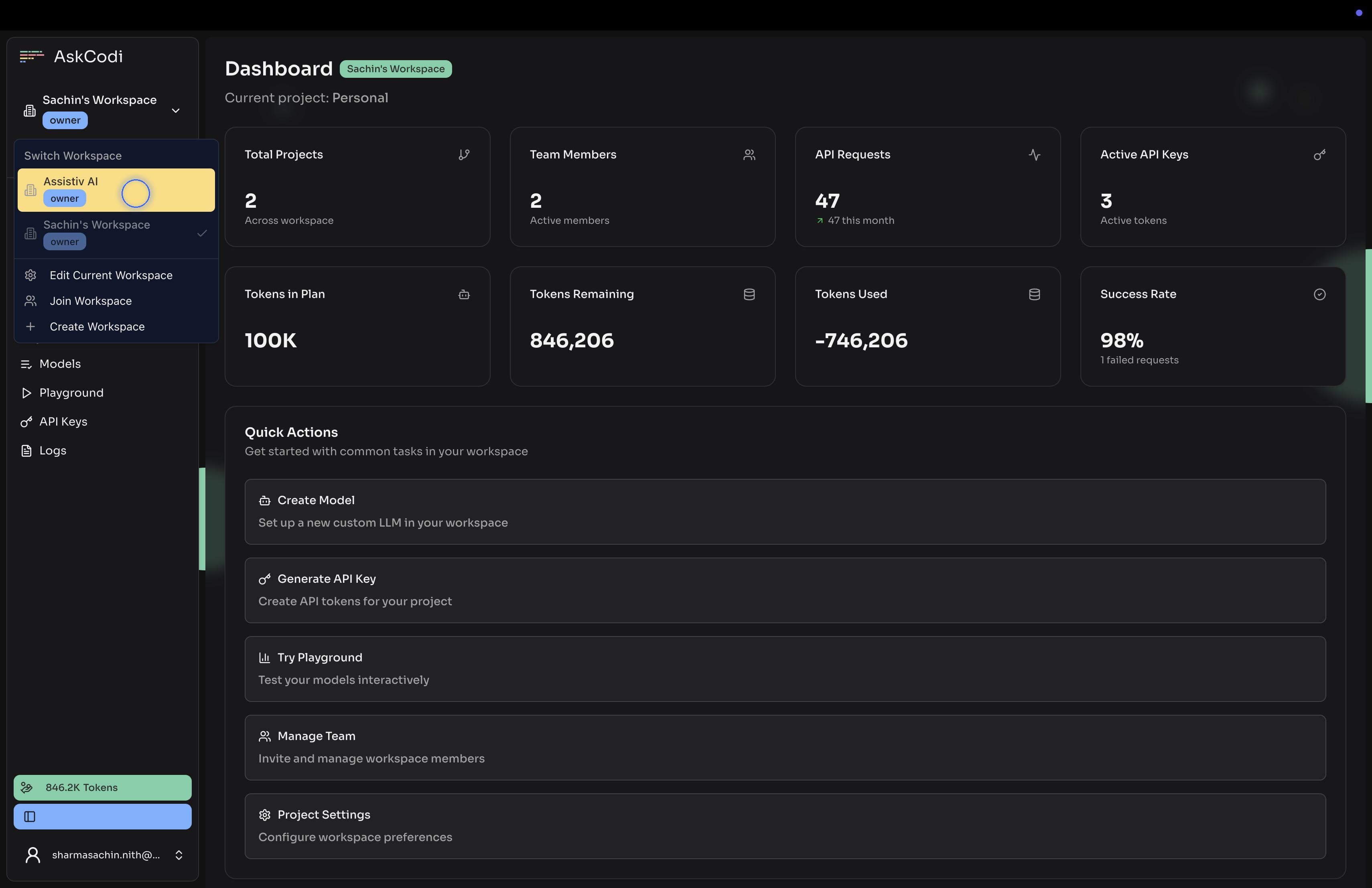 Using models in AskCodi playground