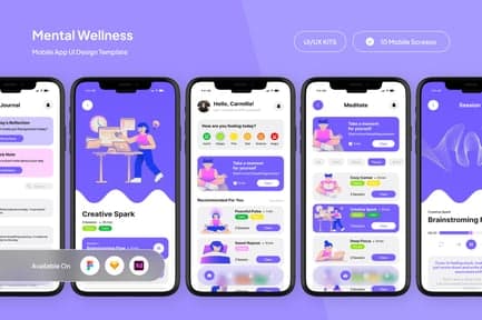 Bloomy - Calm Wellness App UI Kit, UX and UI Kits ft. psychology & meditation compatib…