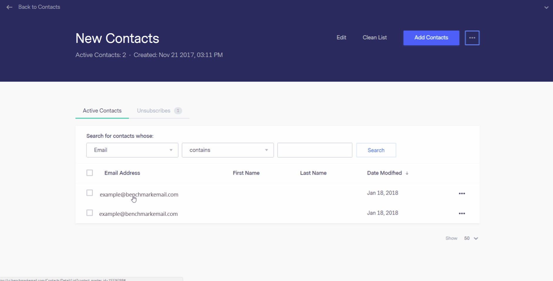 How do I find a contacts open and click-through history?