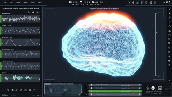 Animated UI with Holographic Brain Scan and Brainwave Analysis, Backgrounds Motion Gra…
