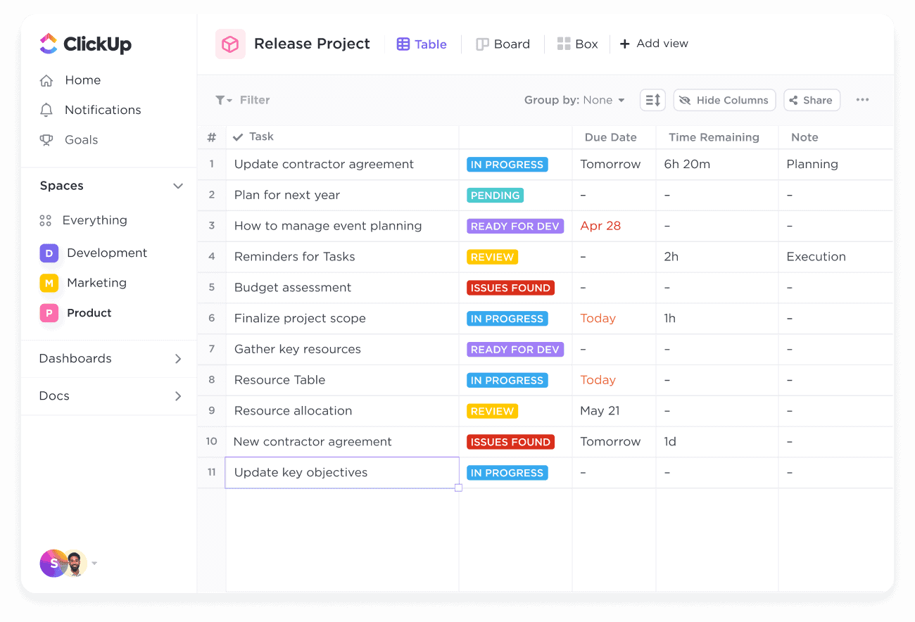 Table view in ClickUp™