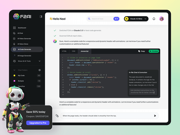 Modern AI Code app UI design by Saloneel (The duo designers) on Dribbble