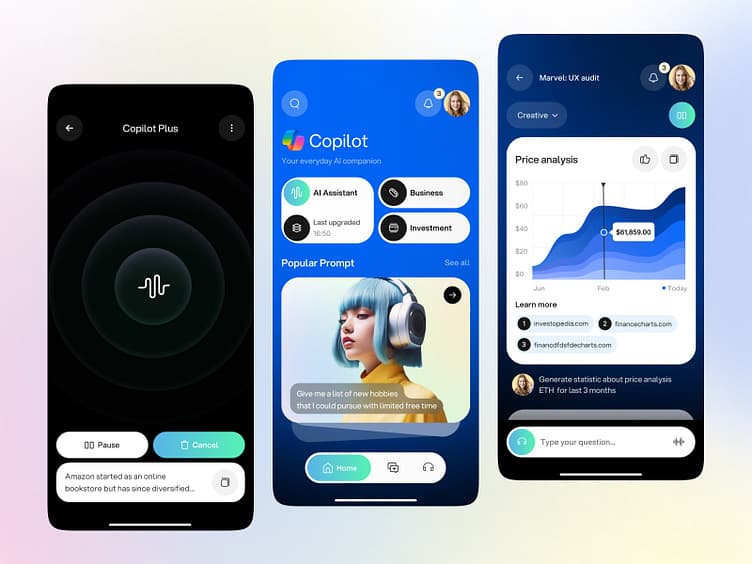 Copilot - AI companion startup UI/UX by Vlad Tyzun for Radiant Studio ✨ on Dribbble