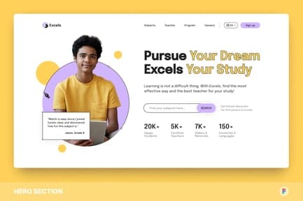 Excels – Online Course Hero Section Figma Template, UX and UI Kits, Websites ft. onlin…