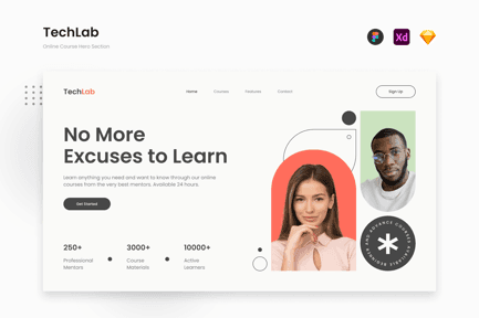 TechLab – Online Course Hero Section, Websites, UX and UI Kits ft. education & online…