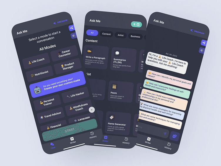 AskMe: AI Chatbot Assistant Mobile App UI/UX Design by Osman Kanadikirik for App Genie…