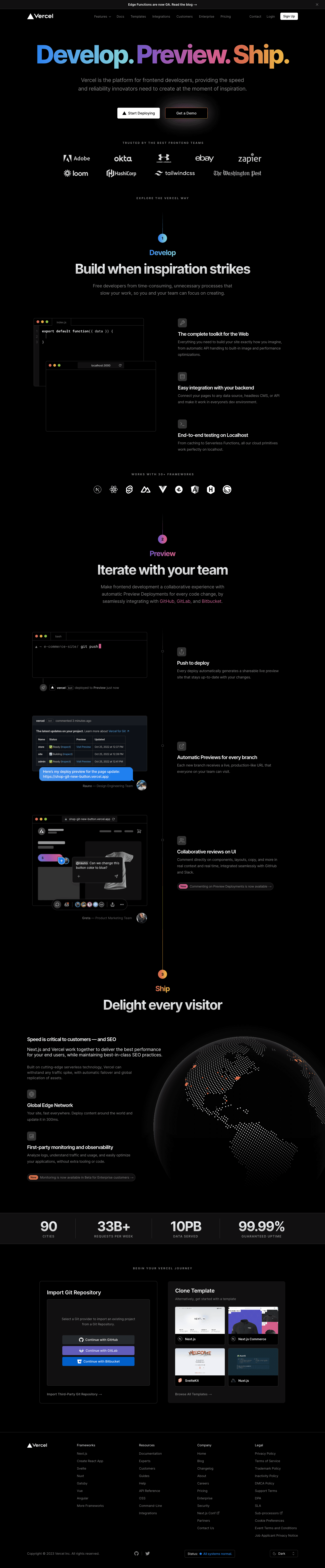 Vercel Landing Page UI Design