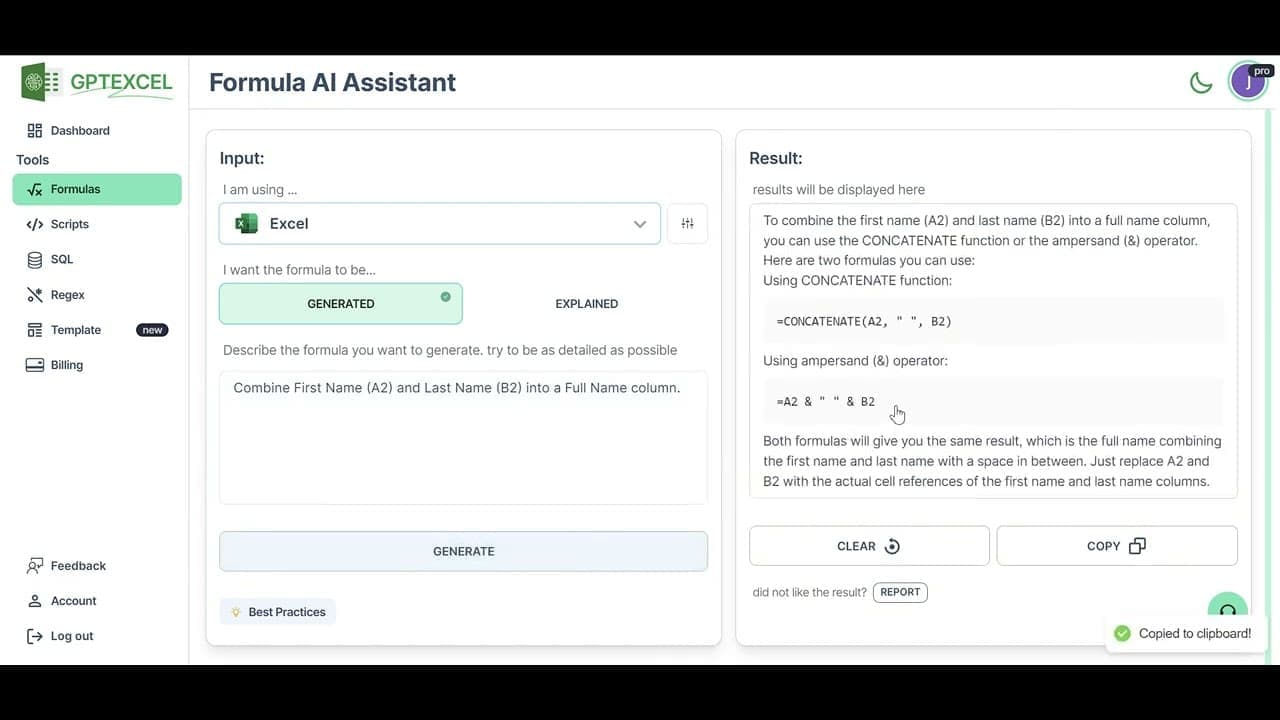 GPT Excel - AI Powered Excel formula Generator