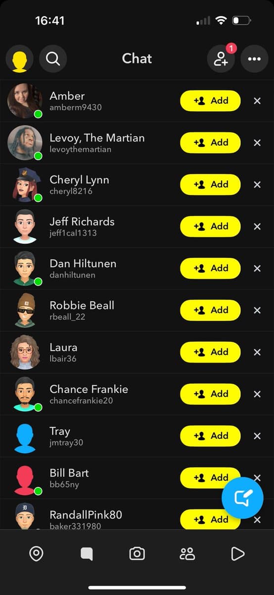 I installed Snap to check out their UI. They show me 100s of random accounts to follow…