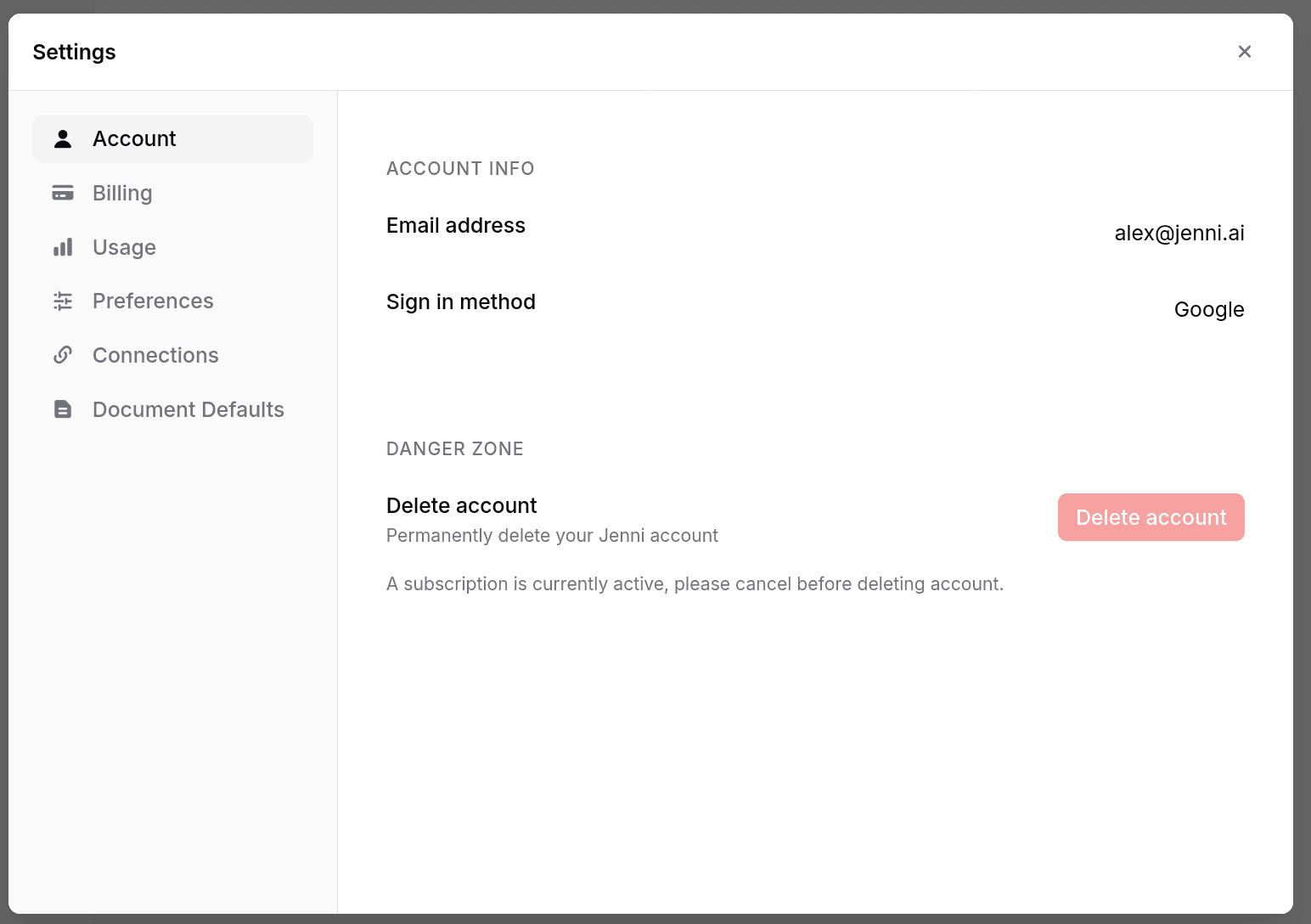 Settings – Jenni.ai