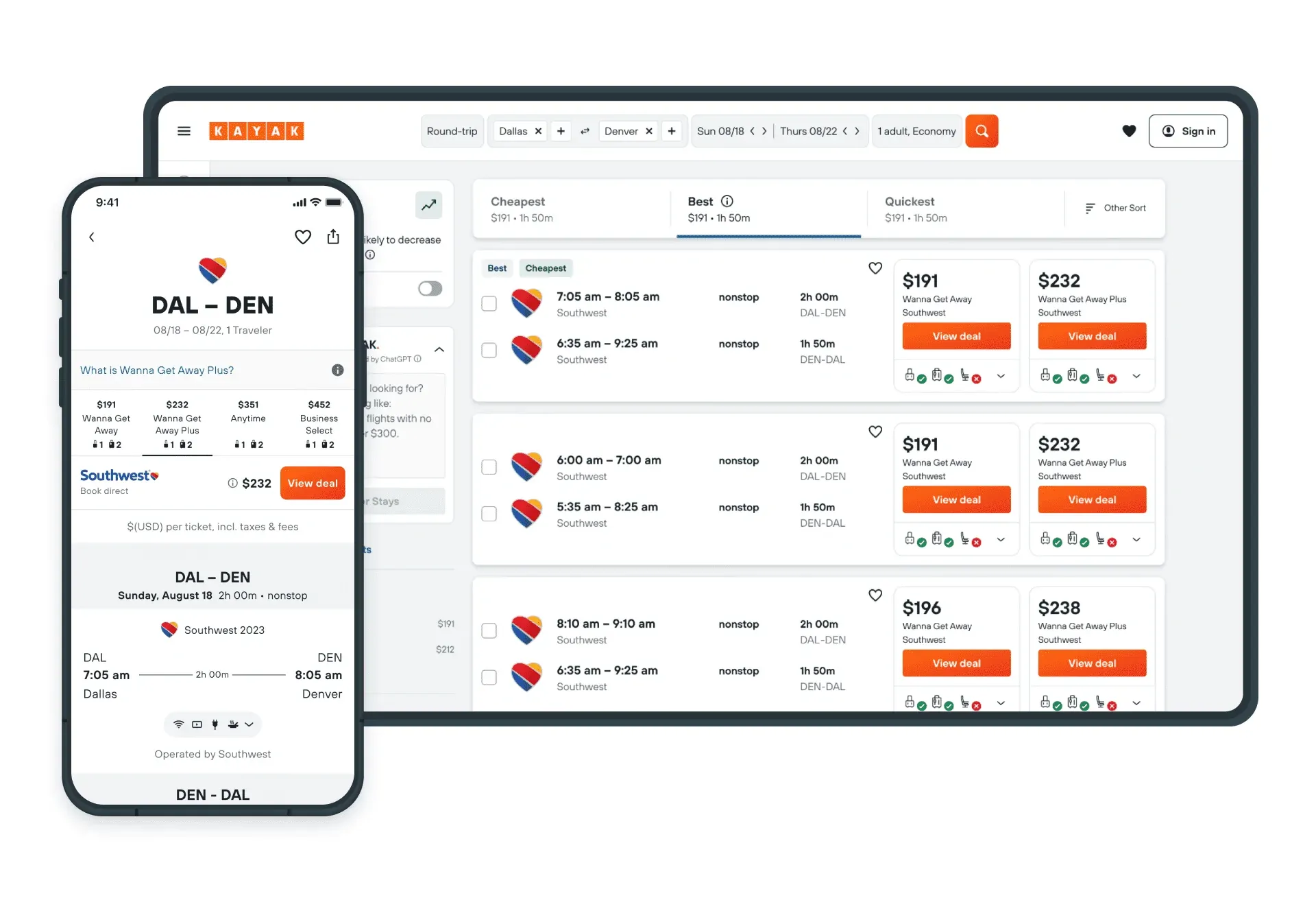 Southwest Airlines now on KAYAK.
