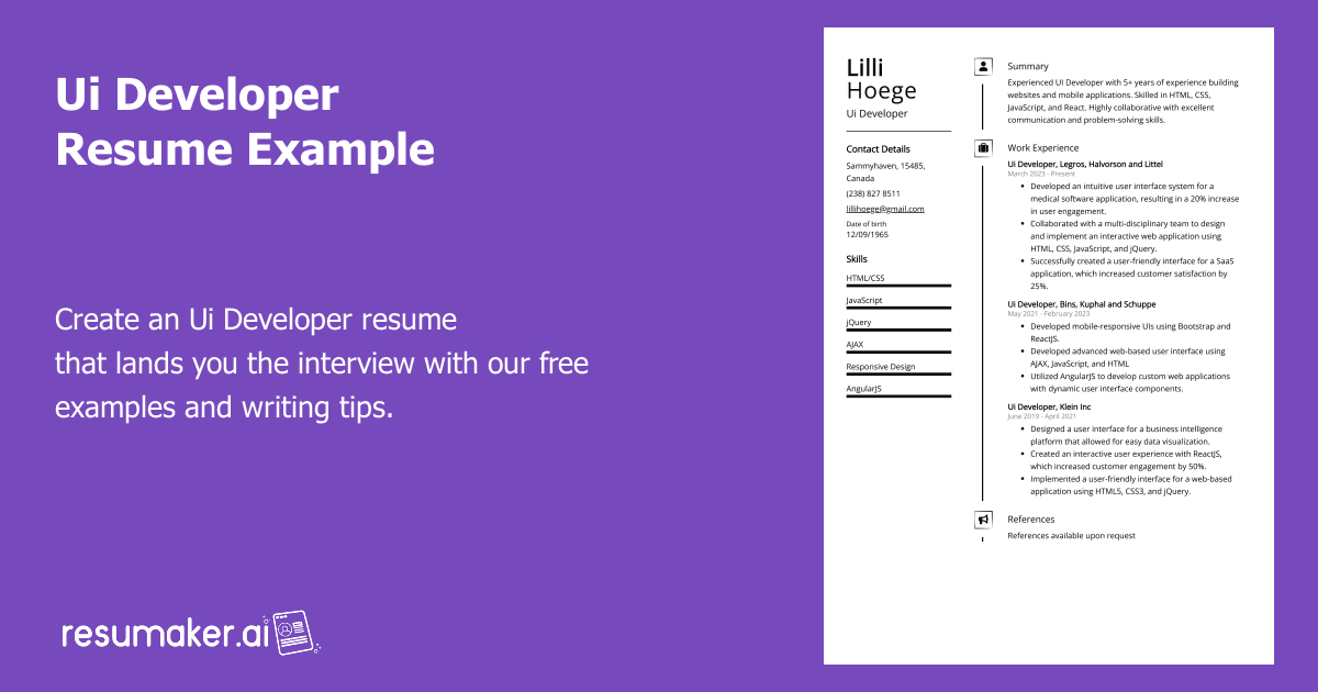 Ui Developer Resume Example (Free Guide)