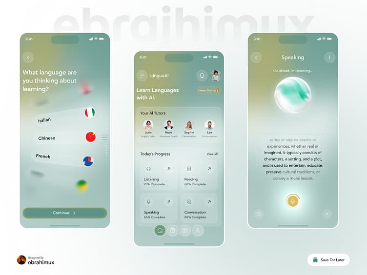 LinguaAI — AI Language Learning Mobile App UI by Ébrahim テ on Dribbble