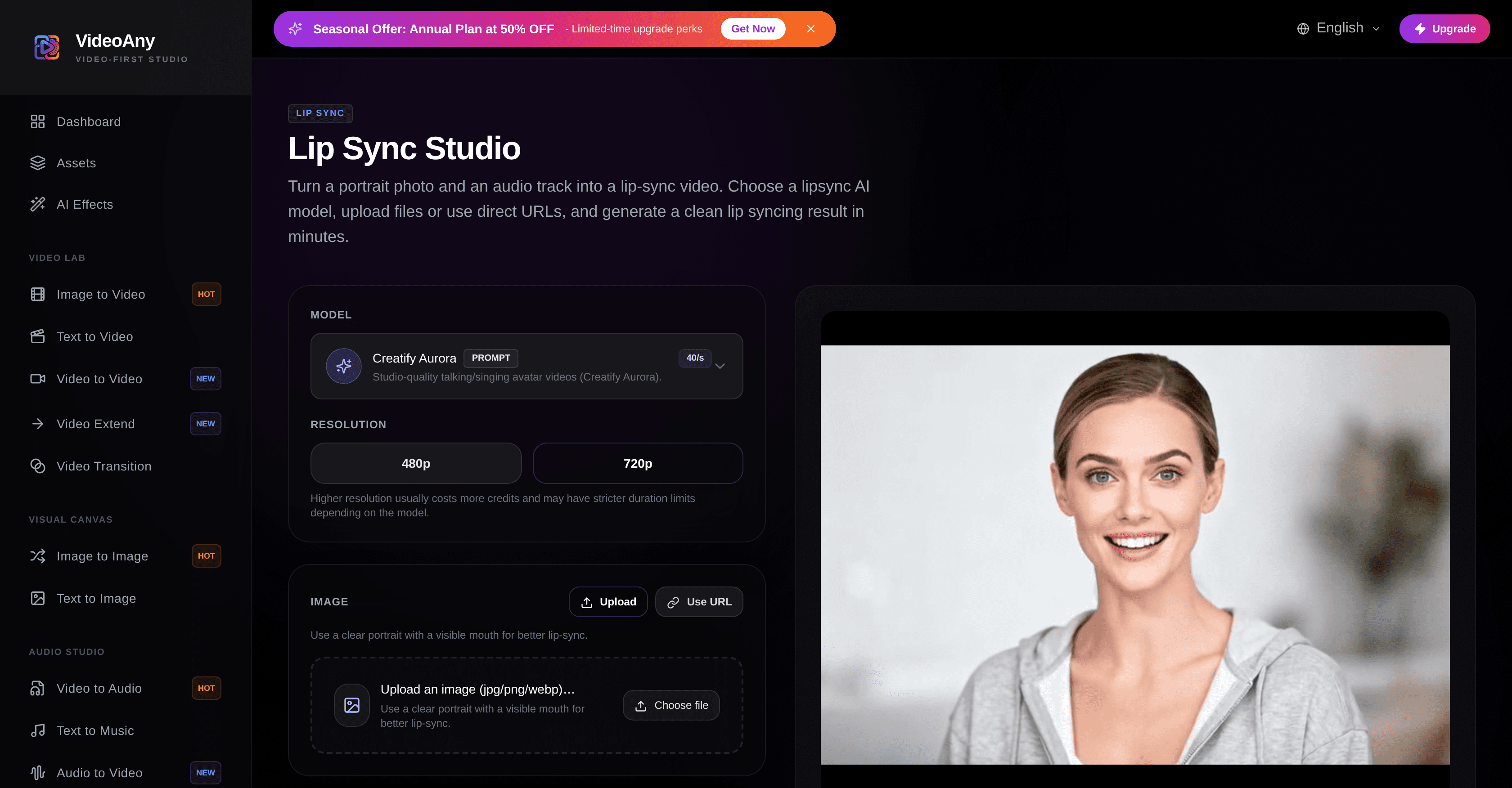 VideoAny Lip Sync AI Online
