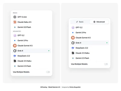 Multi-LLM Switching UI by Dmitry Sergushkin on Dribbble