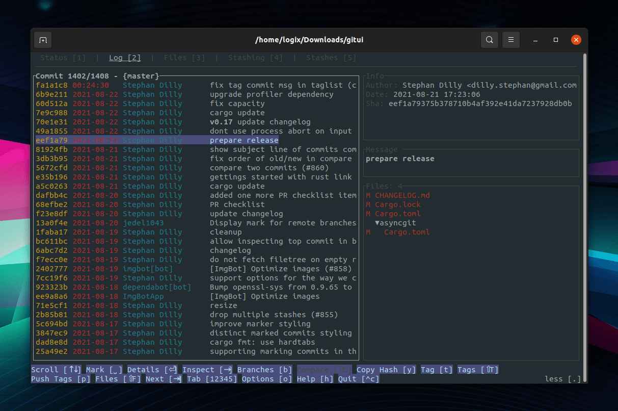 GitUI 0.17 Adds The Ability To Compare Commits, New Options Popup (Terminal UI For Git…