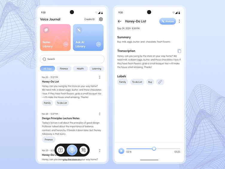 UI/UX Mobile App Design for a Notes AI App
