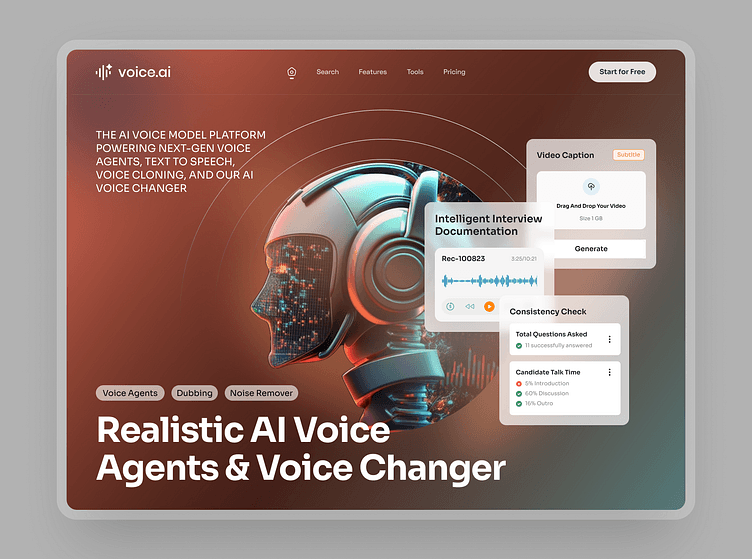 Voice.ai – AI Voice Platform Landing Page UI Design by Mostofa
