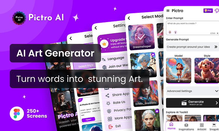 Pictro AI Art Generator (Text to Art Generator Mobile App) by Faraz Ahmad on Dribbble