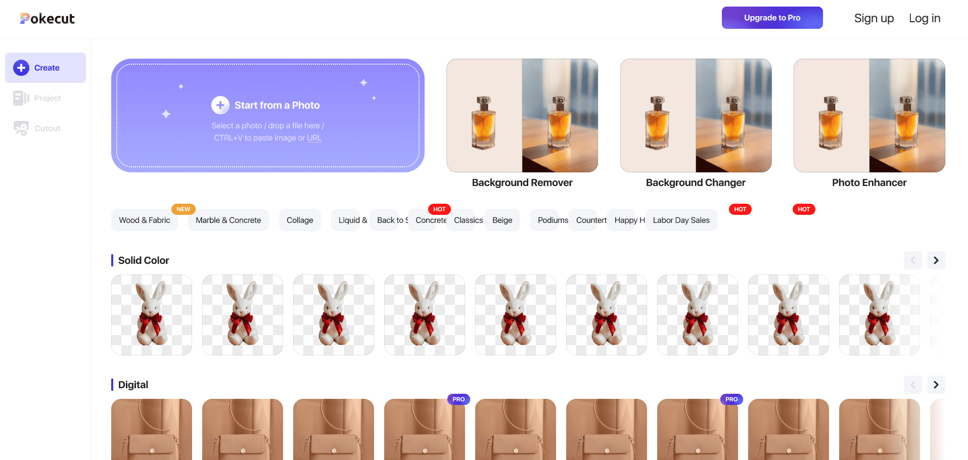A creation page with all AI features and templates