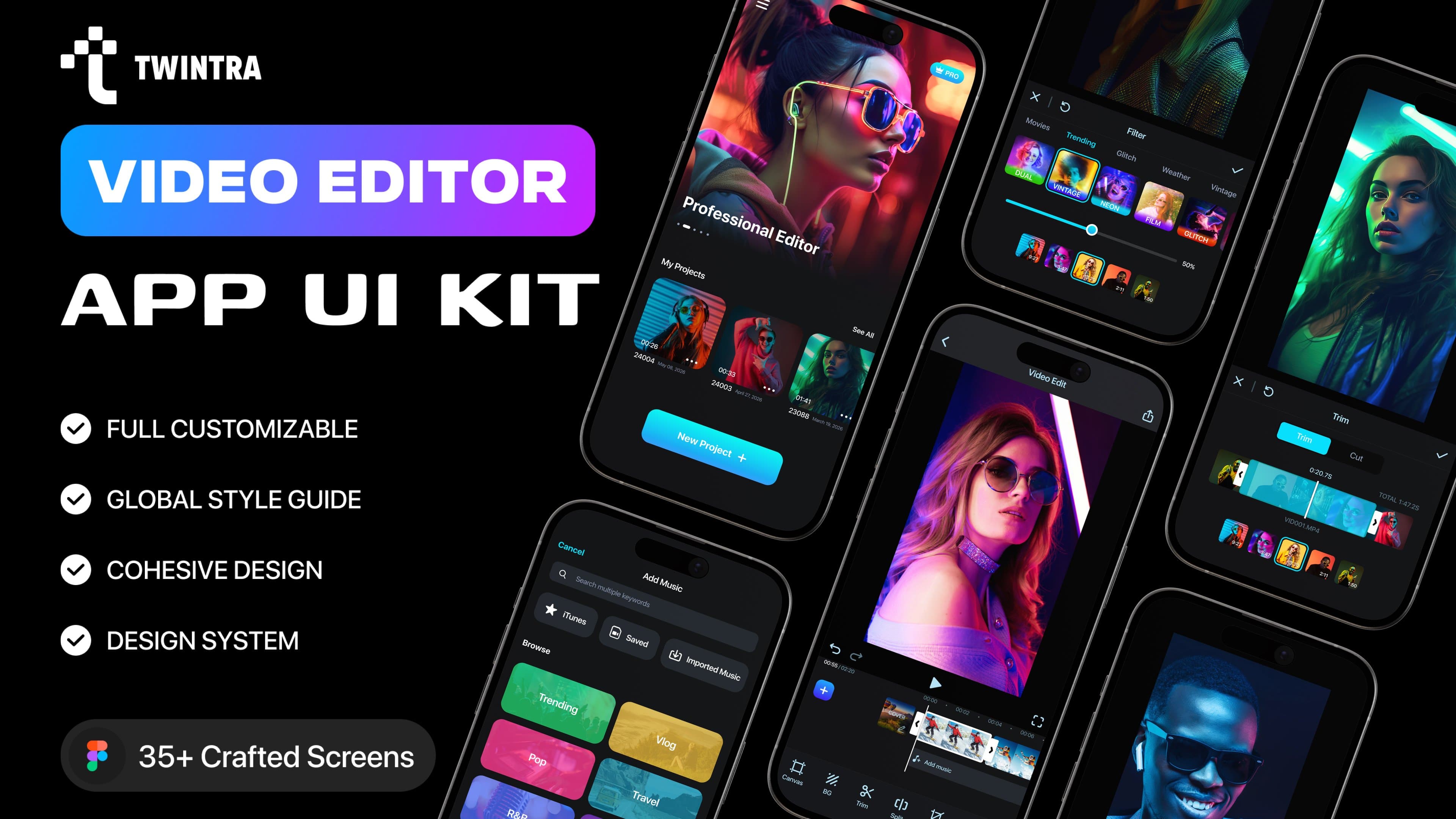 Twintra - Video Editor App UI Kit