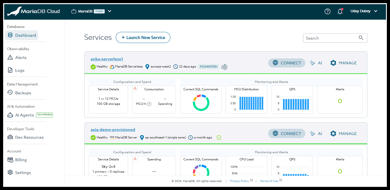 MariaDB Cloud Portal