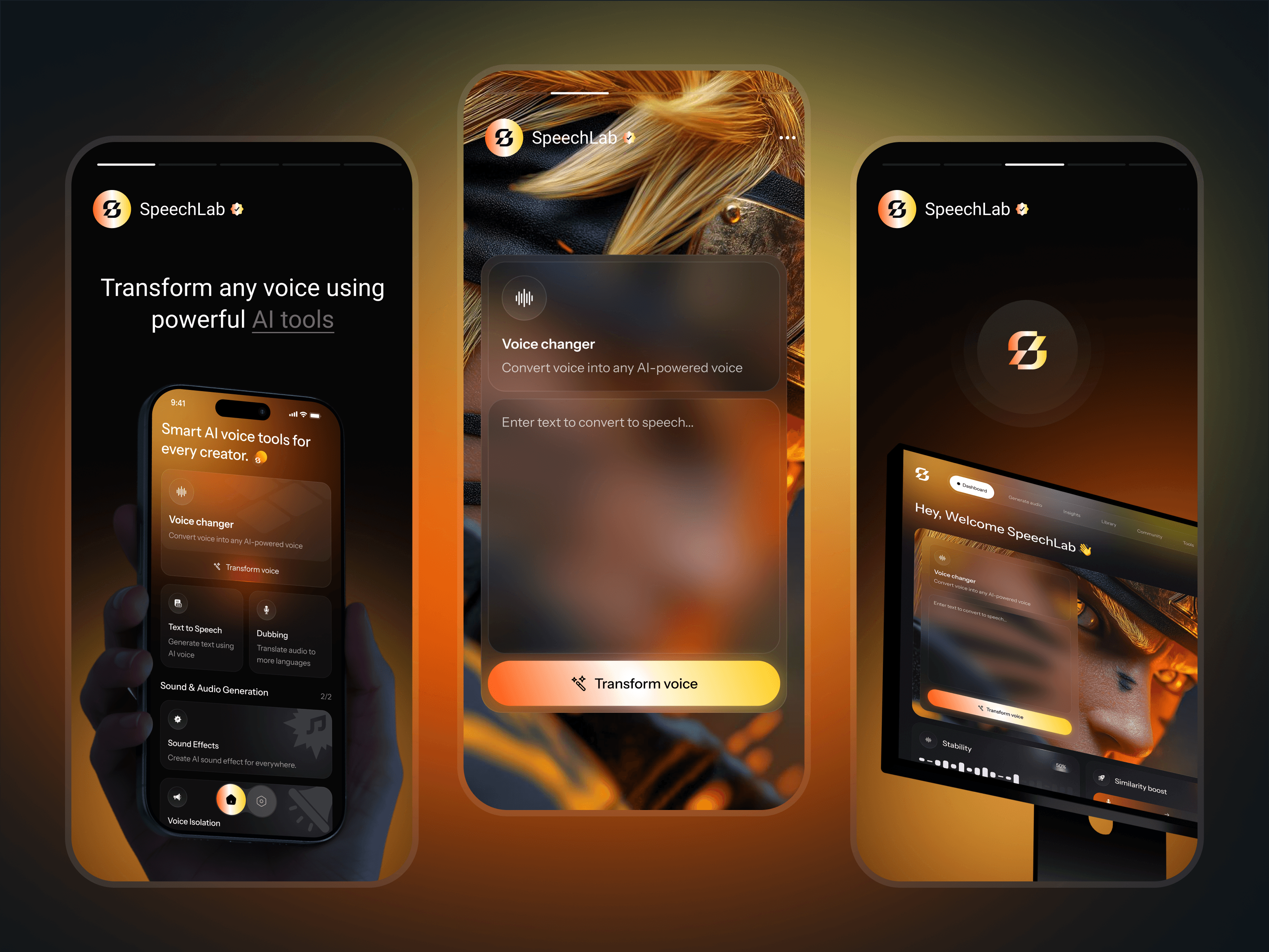 SpeechLab – AI Voice Transformer App UI by Abu Hossain on Dribbble