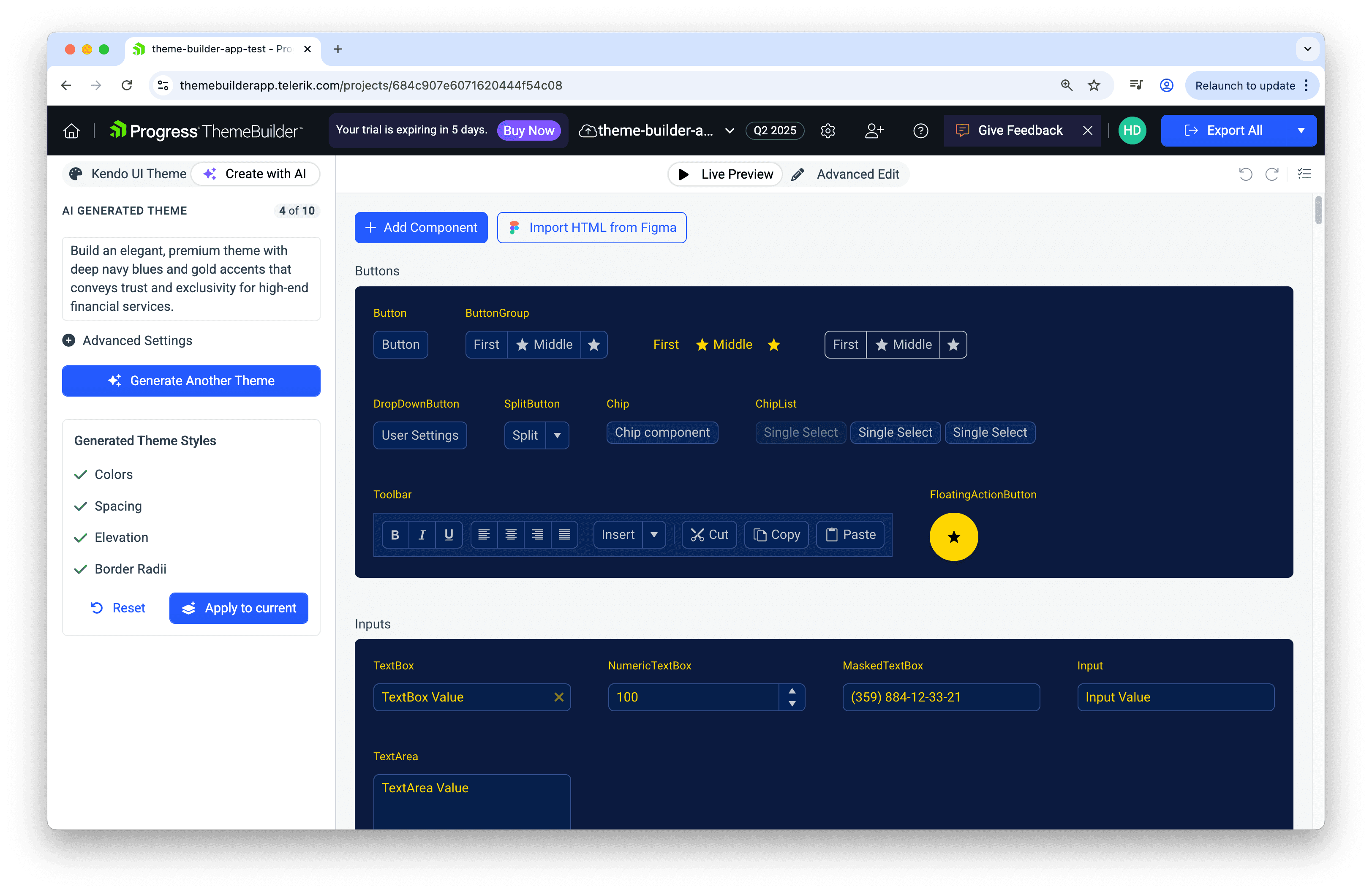 Styling Telerik UI with AI in ThemeBuilder