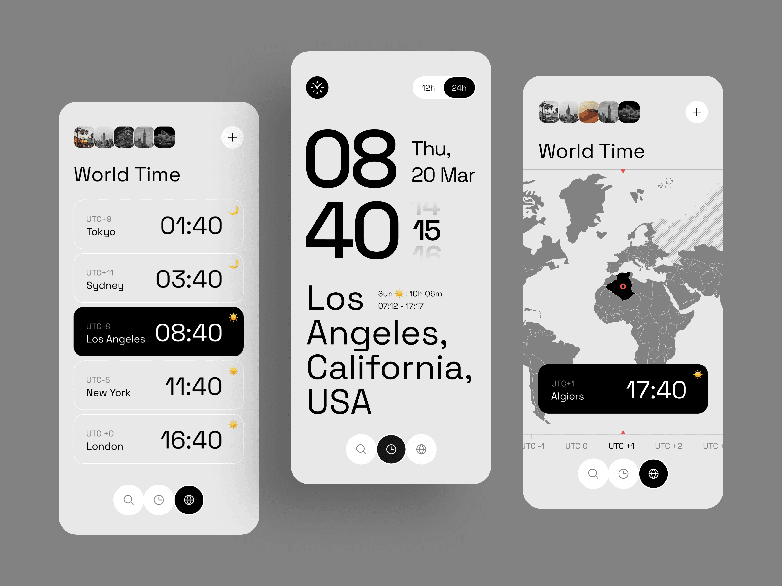 World Time Mobile App UI by Bogdan Nikitin for Nixtio on Dribbble