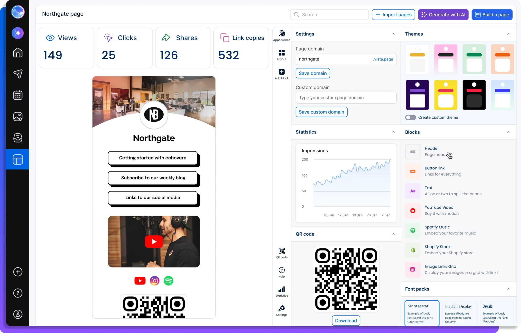 Link in bio, mini website and landing page tool from Vista Social