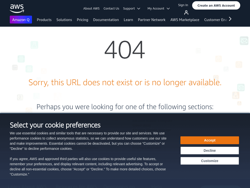 AWS Cookie Preferences screenshot